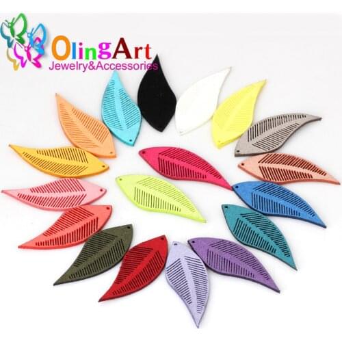 Free shipping 43MM 12pcs/lot Leaf shape Suede Tassel For Mix Color Keychain Jewelry making DIY necklace/earring Pendant OlingArt