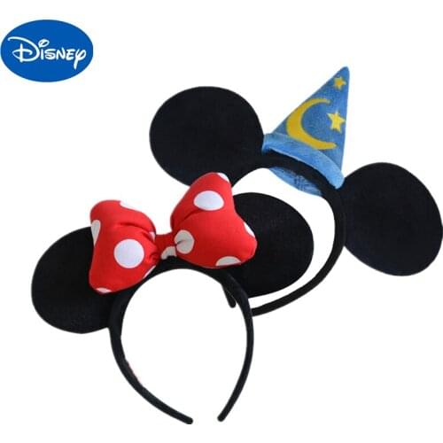 Original Disney Plush Headdress Toy Mickey Minnie Mouse Headwear Princess Mickey Minnie Ears Girls Hair Bands Head Hoop Kid Gift