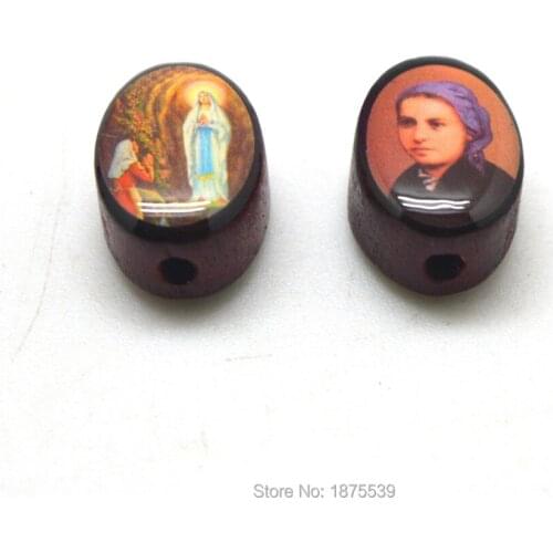 St Bernadette Soubirous Our Lady of Lourdes Oval Wood Bead