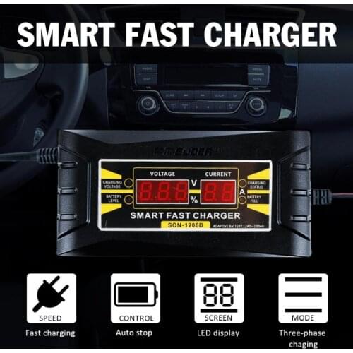 Full Automatic Car Battery Charger 12V 6A For Wet Dry Lead Acid Fast Charging LCD Display EU/US car motorcycle Battery Charger