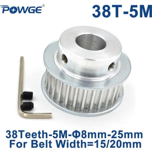 POWGE Arc 38 Teeth HTD5M Synchronous Pulley Bore 8/10/12/14/15/16/17/19/20/25mm for Width 15/20mm HTD 5M Timing Belt 38Teeth 38T