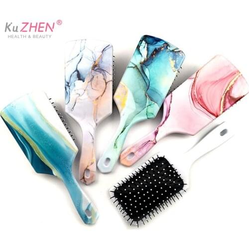 1PCS Marble Hair Comb Hairbrush Salon Hairdressing Straight Curly Hair Comb Massage Paddle Brush Girl Detangling Hair Brush