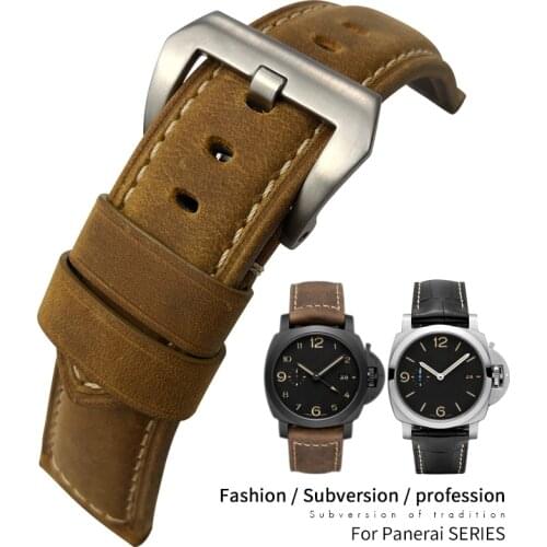 24mm Hight Quality Calfskin Leather watch band replacement for PANERAI LUMINOR 1950 PAM00441/00359/00510 Pin Buckle strap mens