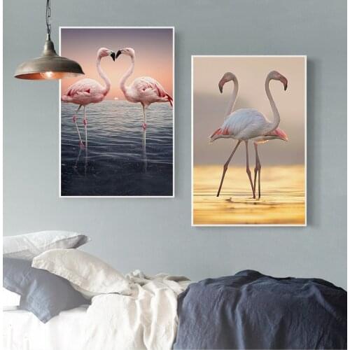 Nordic Love Flamingos Seaside Beach Decorative Canvas Painting HD Spray Painting Living Room Dining Room Bedroom Wall Art