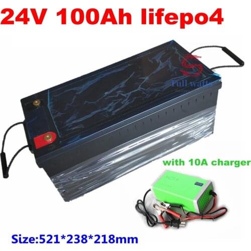 Waterproof 24V 100AH lifepo4 Battery lithium with 100A BMS for bicycle motorhomes Solar energy Inverter camping +10A Charger