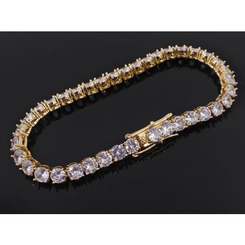 High quality cz brass aaa cubic zirconia gold tennis chain hiphop silver color bracelets iced out bling men gift rapper jewelry