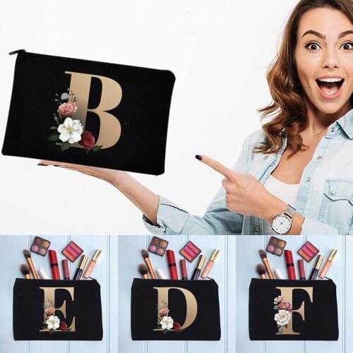 Womens Cosmetic Bag Makeup Bag Female Initial Name Letter Pattern Lipstick Bags Handbags Zipper Pencil Cases for Office