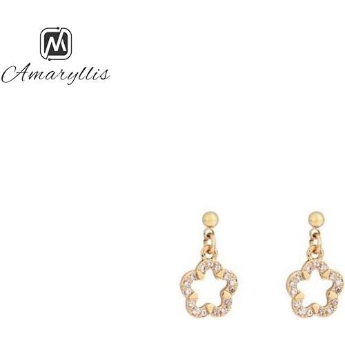 Amaiyllis Chic Metal Flower Stud Earrings For Women Mini Geometric Hollow Star Post Earrings Party Rhinestone Statement Earrings