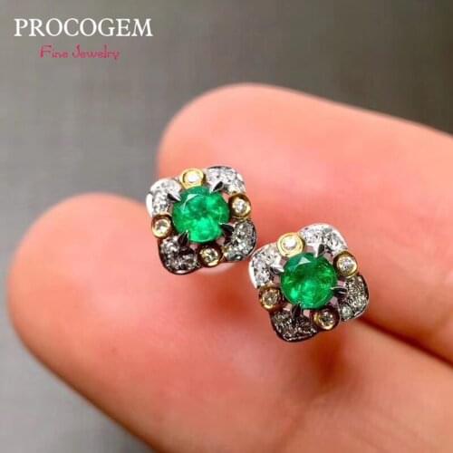 PROCOGEM Natural Emerald stud Earrings for Women daily OL birthday gifts Genuine gemstones Fine jewelry 925 Sterling Silver #683