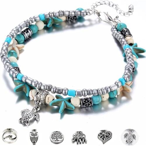 Women Fashion Starfish Beaded Pendant Ankle Bracelet Foot Chain Beach Jewelry