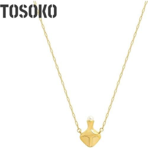 TOSOKO Stainless Steel Jewelry Foreign Water Bottle Pendant Necklace Female Fashion Pearl Inlaid With Clavicle Chain P848