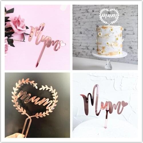 1Pc Golden Geometric Shape Cake Toppers Decoration Rose Gold Heart Cake Top Flag Mothers Day Cupcake Gifts For Mother Birthday