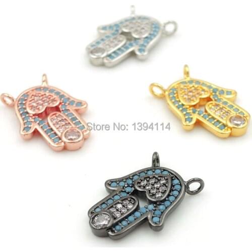 18*14*2mm Micro Pave Kallaite&Clear CZ Hand Of Heart Relief Charms Of Double Loops Fit For Making Necklaces Jewelry