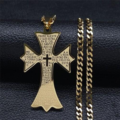 2021 Christian Bible Stainless Steel Cross Chain Necklaces for Women Gold Color Necklaces Jewelry collares mujer NXS05