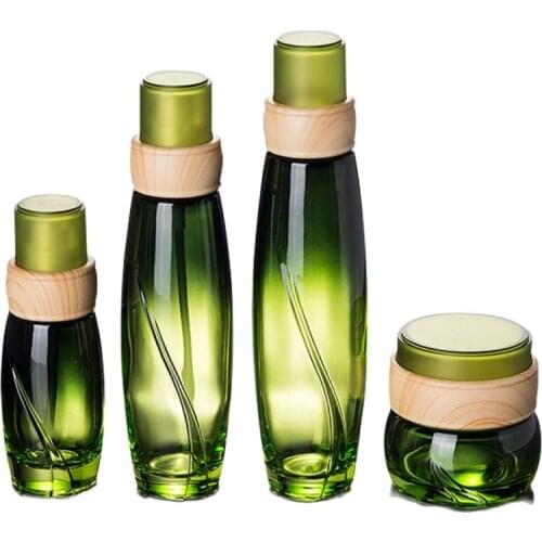 40ml 100ml 120ml Glass Emulsion Bottle Empty Cosmetic Containers Bottle Green Glass Series Set Essence Bottle 6Pcs/Lot
