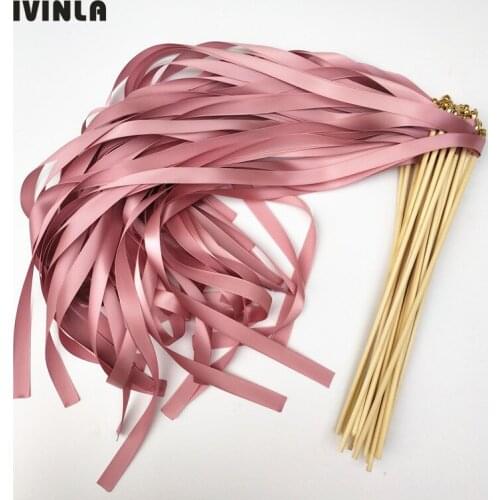 50pcs/lot dark pink wedding ribbnon wands for wedding decoration