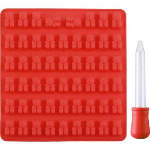 53 Cavity Silicone Gummy Bear Candy Mold Chocolate Mould Gummie Maker with A Dropper Kids Birthday Gift