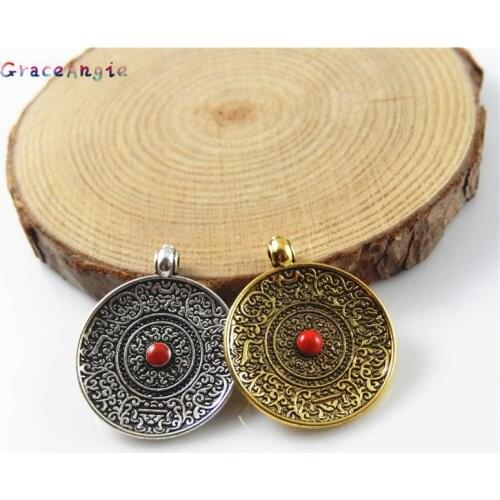 GraceAngie 6PCS Mixed Antique Gold/Bronze Zinc Alloy Round Charms For Jewelry Making Necklace Pendant Metal DIY Accessory