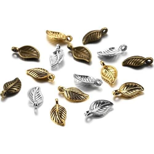 60Pcs 15x7mm Vintage Alloy Leaves Shape Antique Pendant Plant Charms Necklace Bracelet Earring for DIY Jewelry Making Supplies