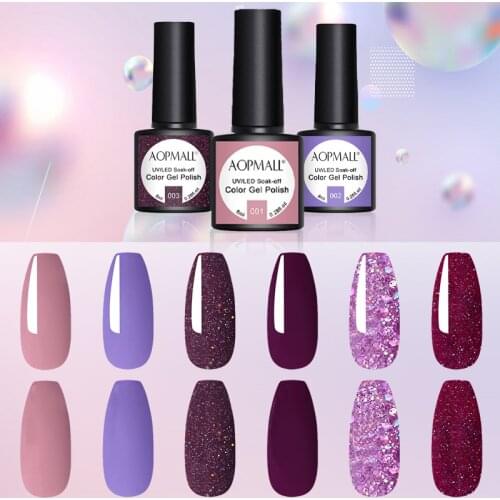 AOPMALL® 6 Color Glitter UV/LED Gel Polish Soak Off Nail Art Varnishes Base Top Matte Coat Gel Polish Extension