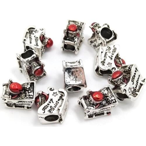 Free shipping New 40pcs 12mm Sleigh Large Hole Beads fit European Charms Bracelet DIY Christmas Gift