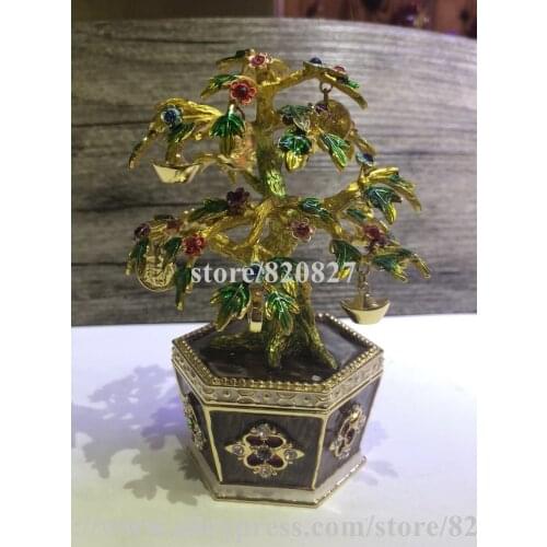 Bonsai Blossom Tree Trinket Box Source Money Tree Treasure Box with Coins & Gold Ingot Fengshui Fortune Bring Tree Statue Gift