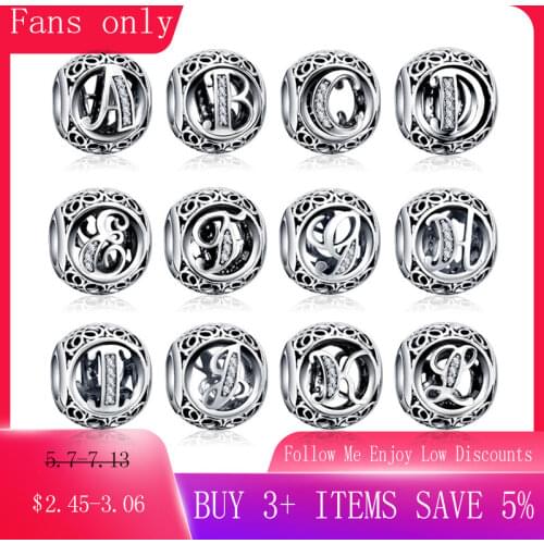CODEDOG A to Z Alphabet 925 Sterling Silver Bead Letter Charm Fit Original Design Bracelets Pendant DIY Jewelry Making C738