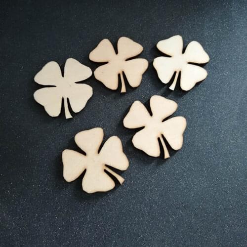30PCS Blank Unfinished Wood Leaf Clover Shape Tag Laser Cut Wooden Ornaments, DIY Scrapbooking Decoration, Wood Shamrock