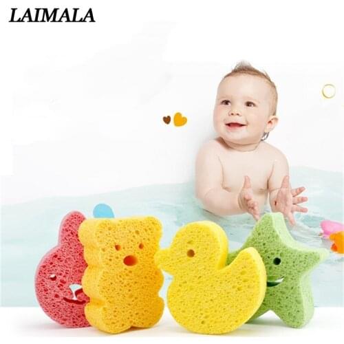 Duck Shape Baby Bath Sponge Infant Shower Cotton Scrub Body Bath Brushes Spa Sponge Cleaning soft for baby 783567