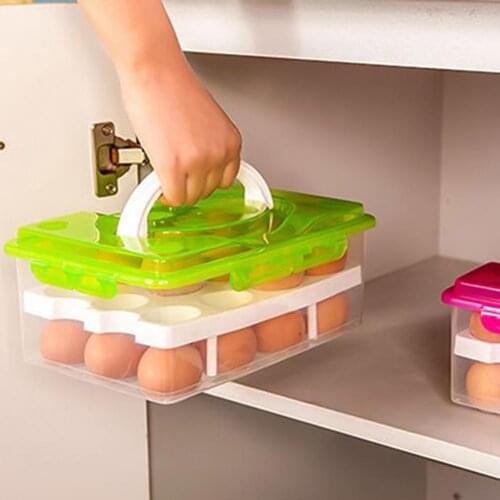 Double Layers 24 Grids Eggs Holder Box Airtight Container Plastic Storage Case
