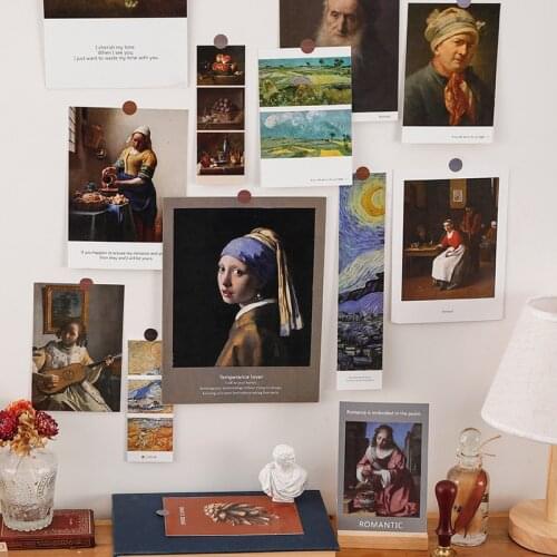 Ins Nordic Art Painting Postcards Vintage Decoratiove Card Bookmarks Gift Room Decor Wall Sticker 7 Sheets Cardstock Photo Props