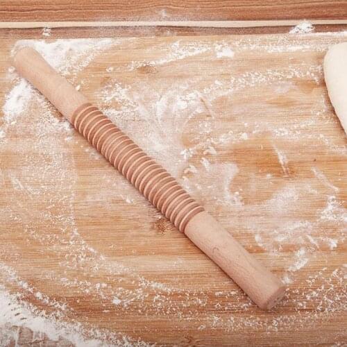 Creative Wooden Thread Rolling Pin French Wooden Roll Dough Roller Dumpling Skin Rolling Pin Baking Tool