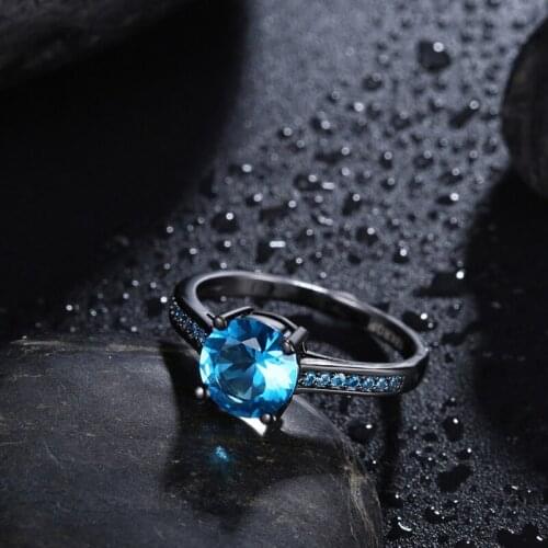 Garilina fashion jewelry trinket Black Gun Plated Blue cubic zirconia Womens rings Wholesale Retail AR2198
