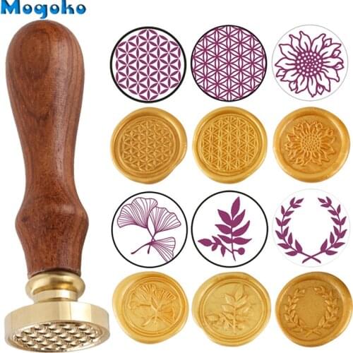 Mogoko Botanical Wax Seal Stamp Retro Classic Sealing Wax Stamps Envelope Cards Decor Flower of Life Sunflower Olive Wreath Leaf