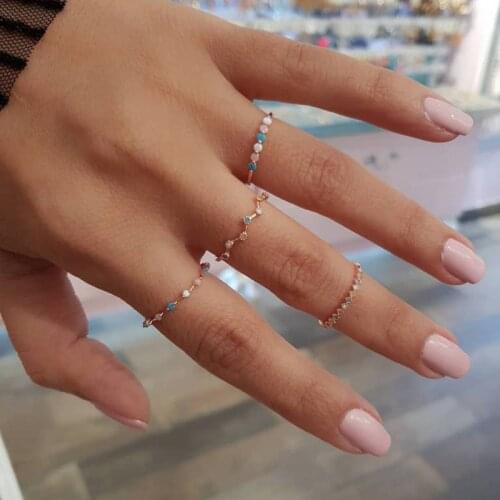 Boho Geometry Colorful Crystal Stone Finger Rings Set for Women Fashion Small Round Bead Knuckle Finge Rings Jewelry Wholesale