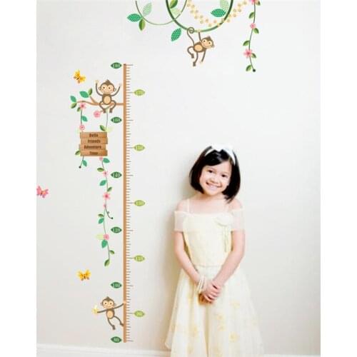 Height Measure Wall Sticker For Kids Rooms Cartoon Monkey Vine Height Ruler Wallpaper Home Room Decoration Cute Wall Art Poster