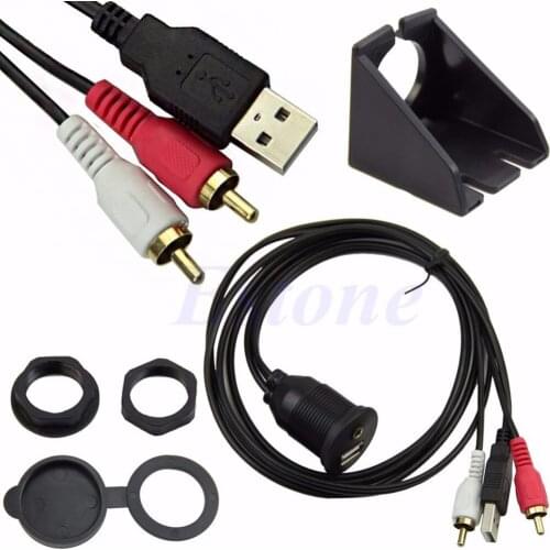 Newest Flush Mount Car Dashboard USB Port/3.5mm Audio to USB Male+ 2 RCA Plug Cable
