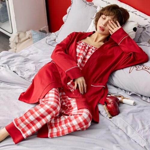 Sleepwear Women Pajamas Cotton Pyjama 3 piece suit Cute Women Home Clothes Pijama Loose Large Size Pajamas set
