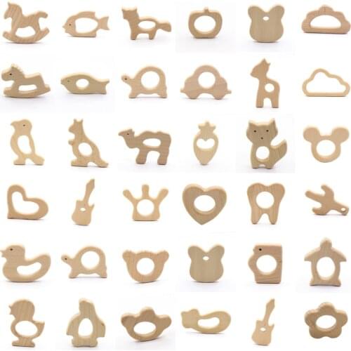 10pcs Safe Kara Teething Baby Teether Cute Antlers Design Wooden Ring Animal Shape Toy Handmade Wooden Teether Giraffe Teether