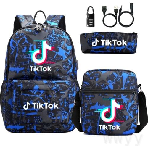 3pcs/set School Bag Teenage Girls Kids Children Backpack Travel Shoulder Bag Child Schoolbag TIK TOK USB Backpack