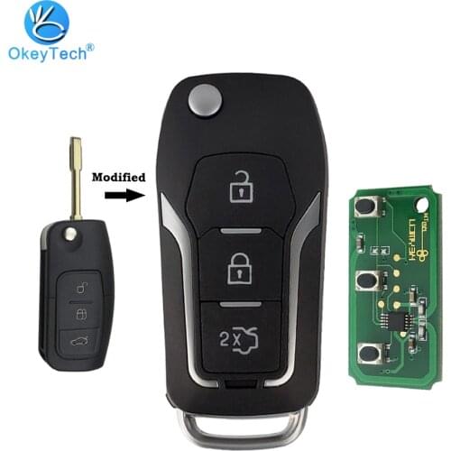 OkeyTech Flip Folding 3 Button Modified 433Mhz Remote Key FO21 Blade 4D63/4D60 Chip for Ford Mondeo Mk4 Mk7 Fiesta Focus Ranger
