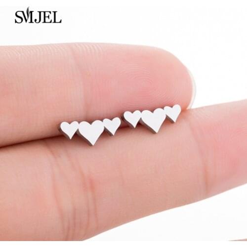 SMJEL Heart Earrings 2019 Stainless Steel Three-Hearts Stud Earings For Women Sister Friend Gift