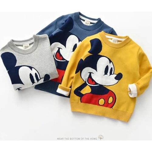 Disney Mickey Sweater Cartoon Double layer Knitted Pullover Sweatshirt Children Top Boys Girls Kid Clothing