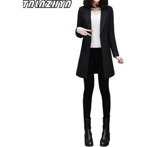 TNLNZHYN 2019 Spring Blazer Women Jacket Long Sleeve Women Small Suit Office OL Casual Black Medium Long Basic Suits Jacket A173