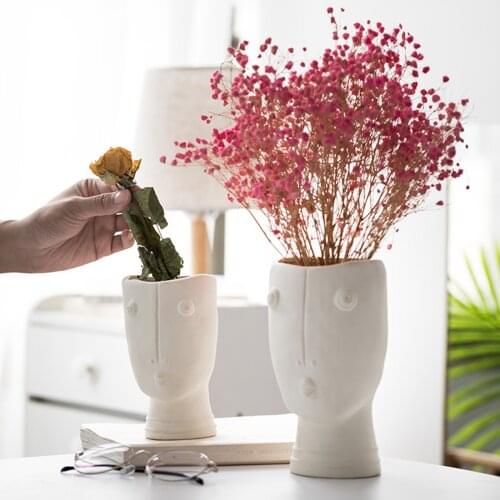 Creative Abstract Human Face Vase Ceramic Modern Art Nordic Flower Pot Home Desk Plant Planter Living Room Flowerpot Decor