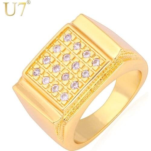 U7 Men Jewelry Big Rings With Luxury Cubic Zirconia Gold Color Wedding Bands Ring For Men Party Gift R323