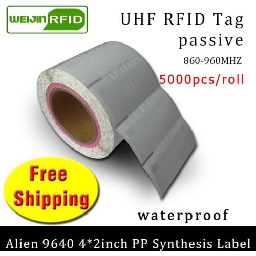 UHF RFID tag sticker Alien 9640 PP paper EPC6C 915mhz868mhz860-960MHZ Higgs3 5000pcs free shipping adhesive passive RFID label