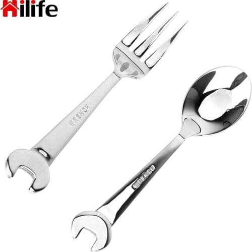 Wrench Shape Stainless Steel Spanner Spoon Fork Dinnerware Kitchen Tools Tableware