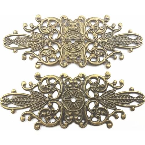Connector Vintage Bronze Tone Flower Pattern Filigree Wraps Alloy Embellishments Jewelry DIY Finding 8.5x3.4cm 10Pcs