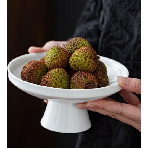 Tall Fruit Plate Ceramic Candy Pastry Snack Tray Japanese Ceramic Tall Tea Table Dessert Cake Storage Tray Home Decoration Gift